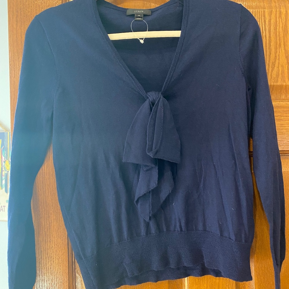 JCrew Navy Bow tie sweater
